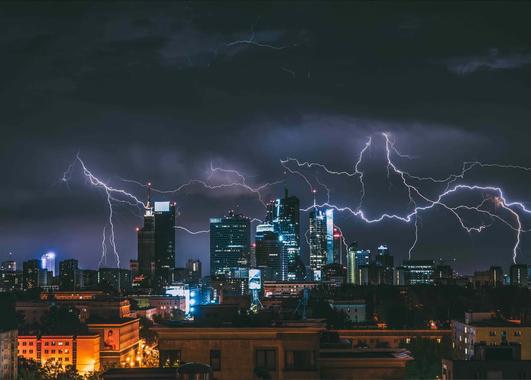 Thunderstorm over Warsaw city