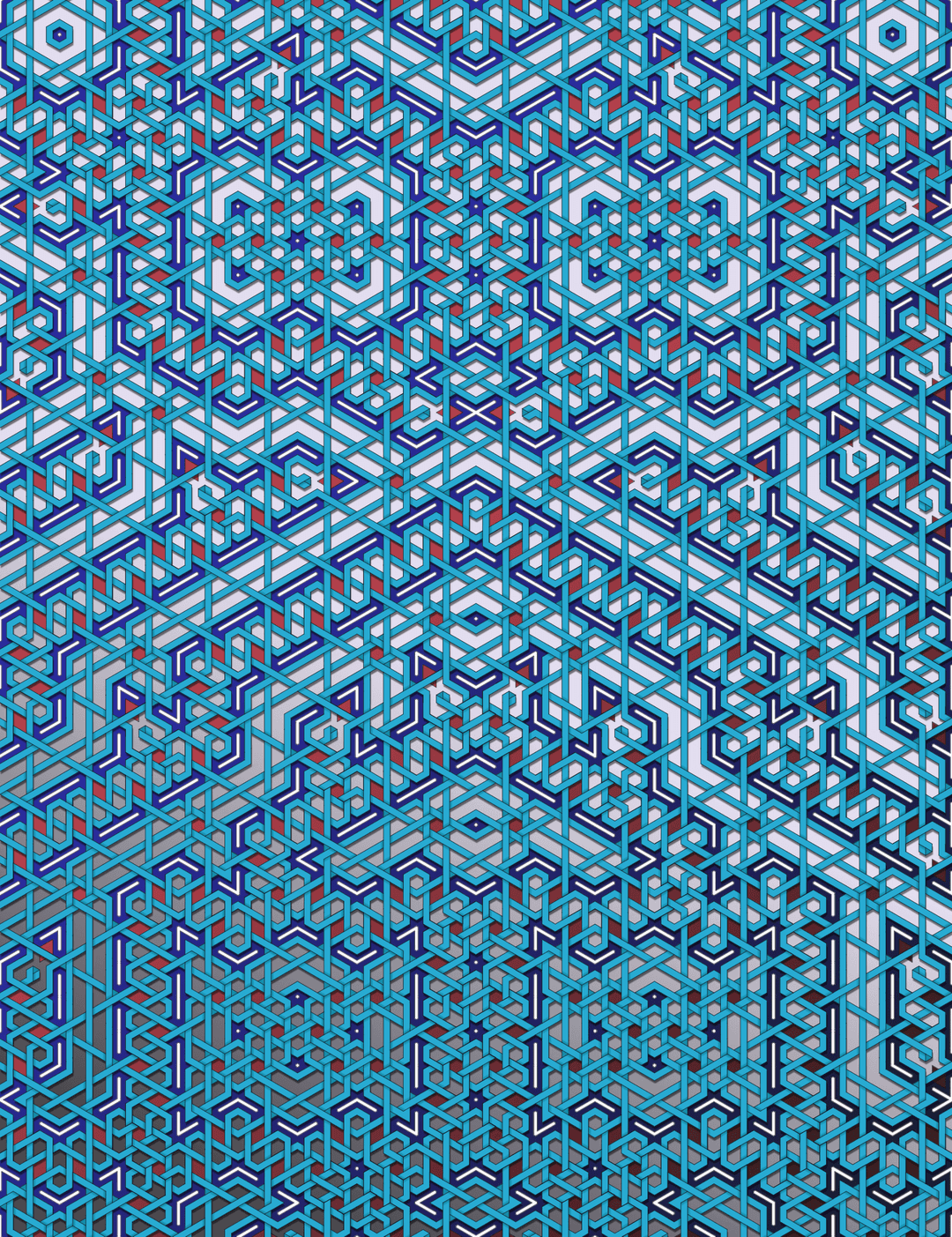 Interlaced explores these unique motifs using emergent algorithms to produce colorful continuous patterns.